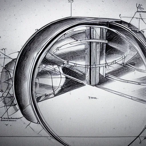 Image similar to hyper realistic sketch of time travel machine blueprints, highly detailed