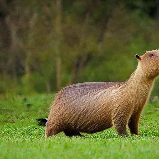 Image similar to capybara with angel wings flying in the sky