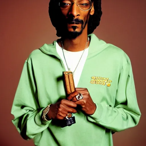 Prompt: Snoop Dogg holding a hemp cigar for a 1990s sitcom tv show, Studio Photograph, portrait, C 12.0