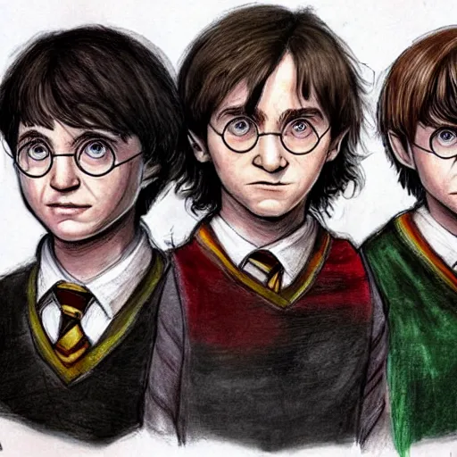 Image similar to Harry Potter characters, concept art, detailed, drawing