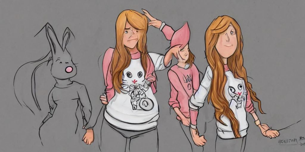 Image similar to women, ginger, cartoon, sweatshirt, concept art, concept art, bunny ears,