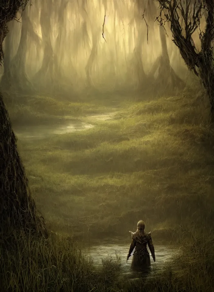 Prompt: a portrait of an onodrim ent guarding the marshy swamps from skyrim, fantasy setting, serene environment, serene colors, soft lighting, atmospheric, cinematic, moody, in the style of diego koi, gina heyer, luiz escanuela, art by alyssa monk, hyperrealism, rule of thirds, golden ratio, oil on canvas, 8 k