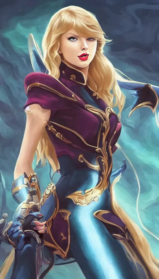 Prompt: taylor swift as a hero similar to seraphine from league of legends with a microphone in her hand as her weapon drawn in a 2 0 0 0 s cartoon on a saturday morning style, high quality, very well proportioned silhouette, contemporary art, taylor swift face