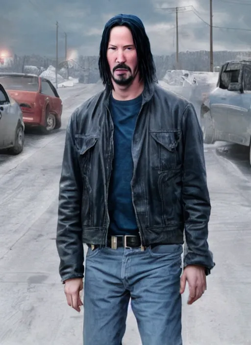 Image similar to Keanu Reeves cast as Eminem, still from 8 Mile, hyperrealistic, 8k, Octane Render,