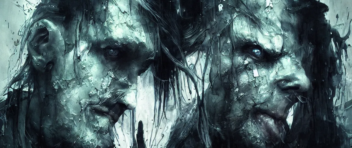 Image similar to portrait of the unseen elder vampire from witcher 3 by emil melmoth zdzislaw beksinki craig mullins yoji shinkawa realistic render ominous detailed photo atmospheric by jeremy mann francis bacon and agnes cecile ink drips paint smears digital glitches glitchart