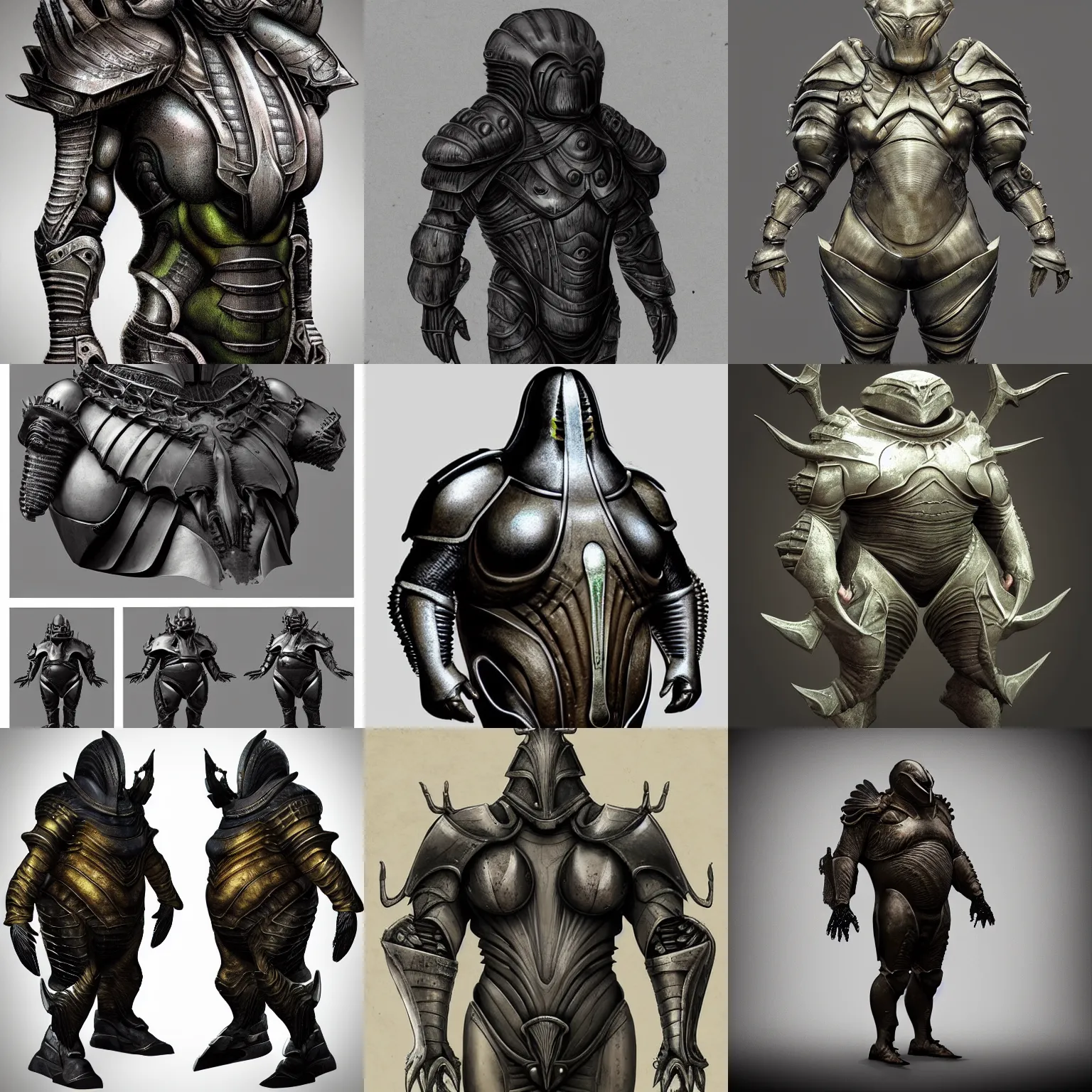 Prompt: fat ancient sci-fi aqua armor, giger style. trending on artstation