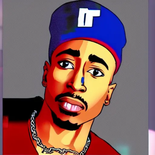 Image similar to Tupac Shakur, screenshot from a 2012s anime