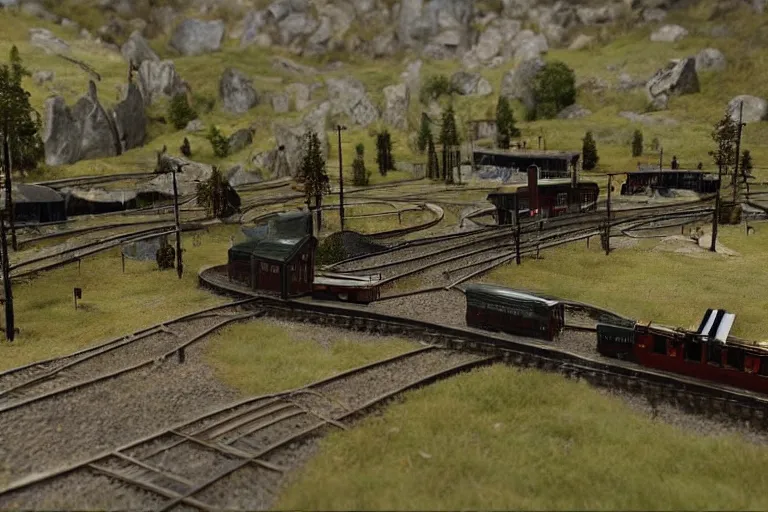 Prompt: A model train set in skyrim