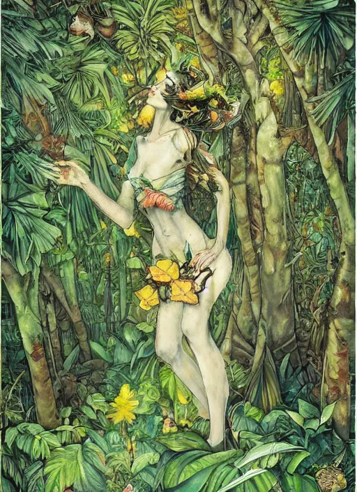 Image similar to lush pineapple forest fairy foliage painting carved in amber by chiara bautista and norman rockwell and greg rutkowski weta studio