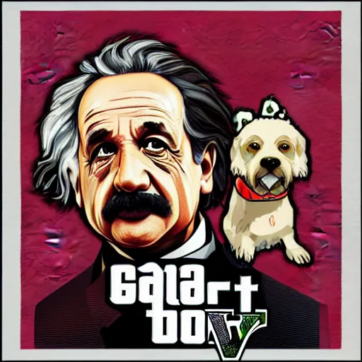 Image similar to illustration gta 5 artwork of albert einstein, in the style of gta 5 loading screen, by stephen bliss