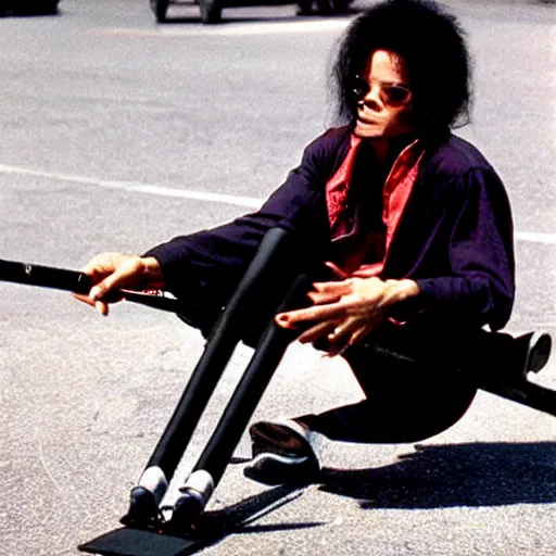 Image similar to Michael Jackson on a pogo stick eating homone