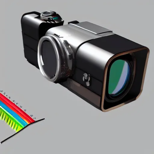 Image similar to a reflex camera able to shoot through the visible spectrum, concept art, technical, plan, description, with notes, engineering paper, schematics, full resolution