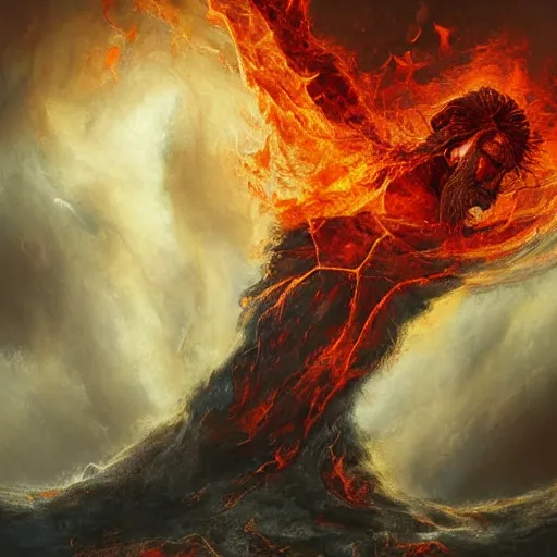 Prompt: the lord of fire, artstation hall of fame gallery, editors choice, #1 digital painting of all time, most beautiful image ever created, emotionally evocative, greatest art ever made, lifetime achievement magnum opus masterpiece, the most amazing breathtaking image with the deepest message ever painted, a thing of beauty beyond imagination or words