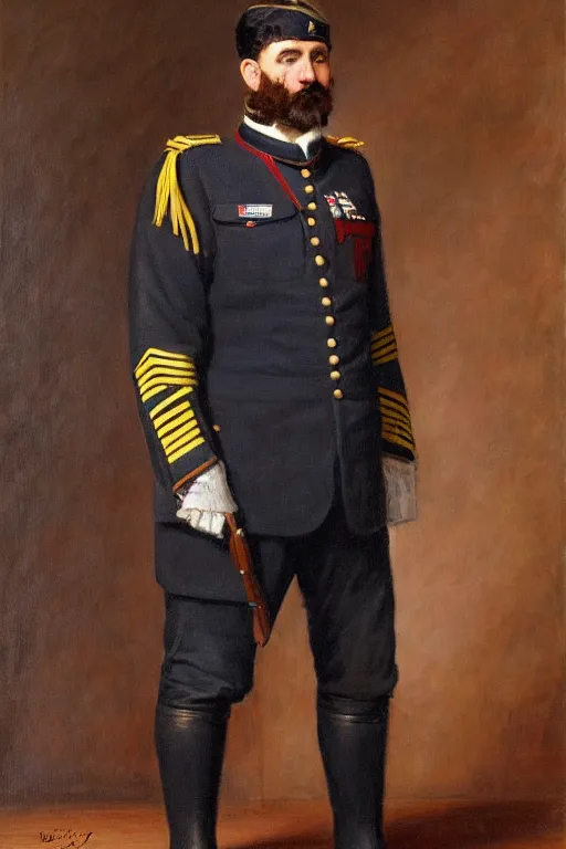 Image similar to full body portrait of the dictator of the minnesota timberwolves, 1 8 8 9, in full military garb, oil on canvas by william sidney mount, trending on artstation