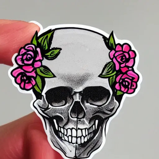 Image similar to cute flowers in a skull sticker