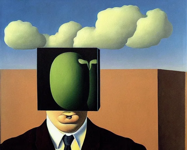 Image similar to Terrifying, disturbing painting by Magritte