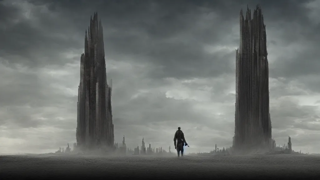 Prompt: patrick j. jones. rutkowski. the last tower. sand. lonely. imposing. my quest 3 8 4 0 x 2 1 6 0