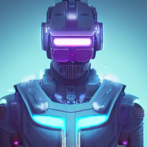 Image similar to cyberpunk concept cool character warrior bot, cinema 4 d, galaxy, ufo, space sci - fi, wearing vr goggles, illustration, portrait, pastel neon textured background night, trending on artstation, greg rutkowski, octane rendered, 1 2 k, detailed,