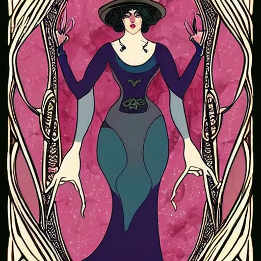 Image similar to artnouveau witch woman