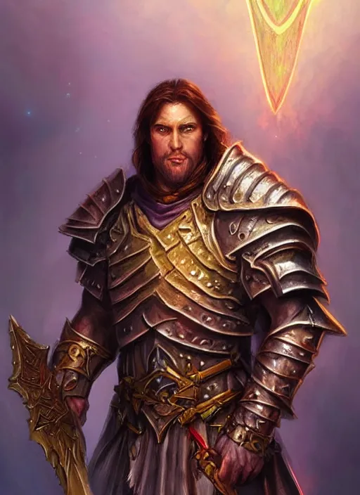 Prompt: holy paladin, ultra detailed fantasy, dndbeyond, bright, colourful, realistic, dnd character portrait, full body, pathfinder, pinterest, art by ralph horsley, dnd, rpg, lotr game design fanart by concept art, behance hd, artstation, deviantart, hdr render in unreal engine 5