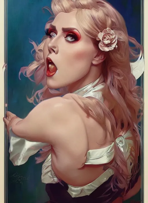 Image similar to katya, drag queen, painting by artgerm and greg rutkowski and alphonse mucha