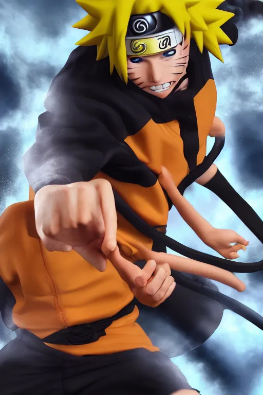 Image similar to hyperrealistic photography of Naruto Uzumaki style of Gal Yosef, full-shot, 4k, highly detailed, studio lighting, 8k, hd