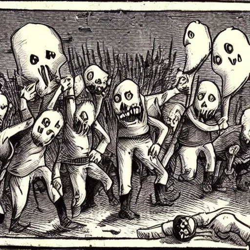 Image similar to the undead minions of the evil king pursue the ghost into the cave