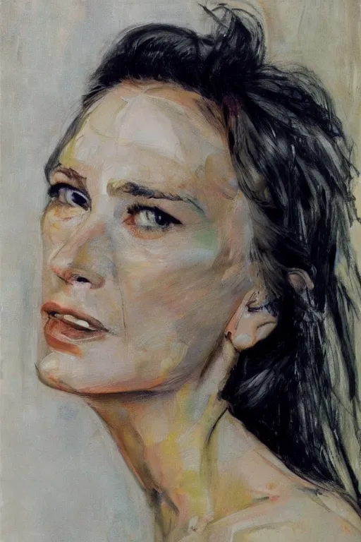 Prompt: hyperrealism close-up pretty woman portrait by Frank Auerbach photo, Vogue, by Alejandro Jodorowsky