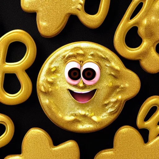 Image similar to luckys calls crypto logo golden cookie with big eyes, licking itself, big tongue, funny character from pixar, detailed 3d render, rim light