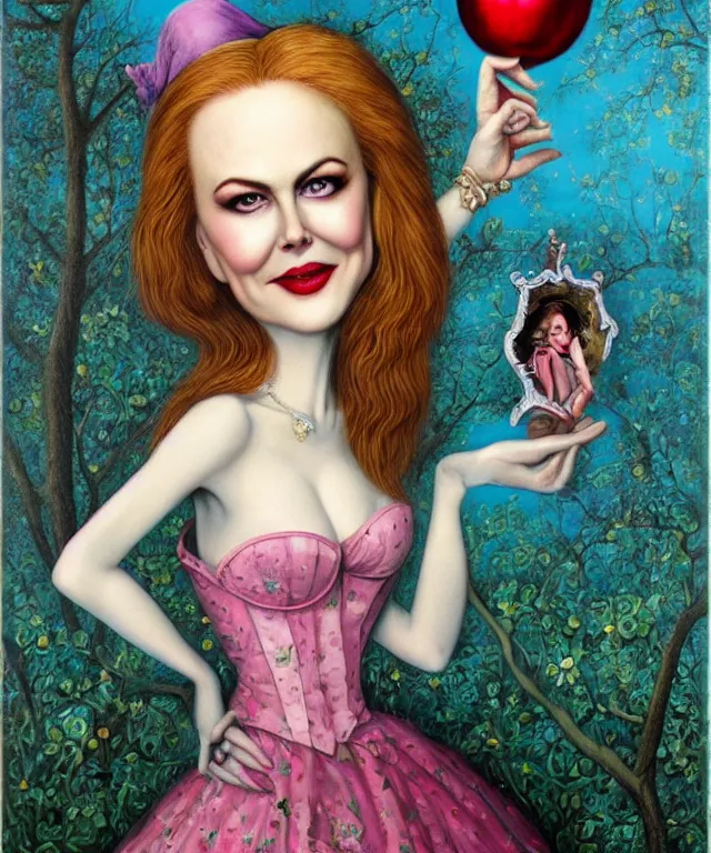 Image similar to portrait of Nicole Kidman in wonderland, lowbrow painting by Mark Ryden