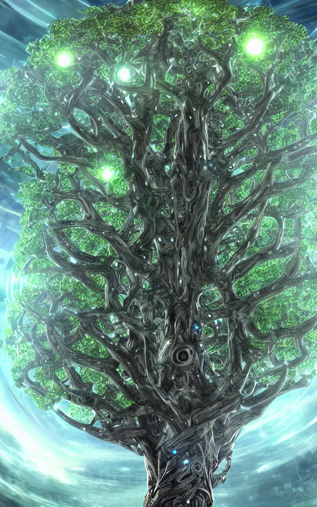 Image similar to futurist cybernetic yggdrasil world tree, future perfect, award winning digital art