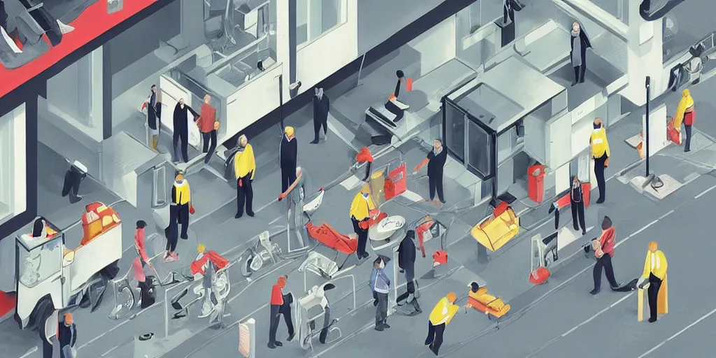 Image similar to “workers going about their day in the year 2060 by Alex Heywood, beautiful detailed photorealistic modern digital illustration”