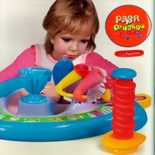 Prompt: playskool fisher - price plastic dragqueen play set 1 9 7 8 catalog photo