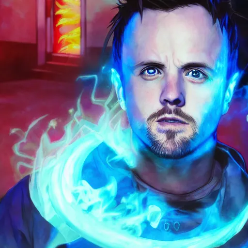 Prompt: portrait of jesse pinkman in the blue flame meth mode, anime fantasy illustration by tomoyuki yamasaki, kyoto studio, madhouse, ufotable, square enix, cinematic lighting, trending on artstation