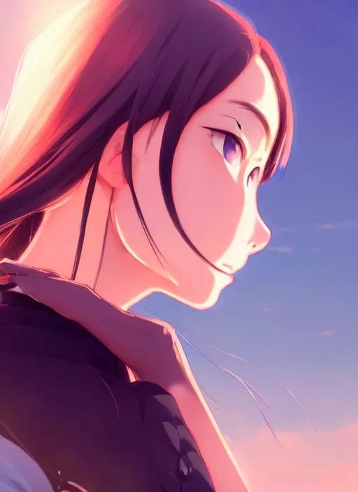 Prompt: close side portrait of cute girl, sunset sky in background, beach landscape, illustration concept art anime key visual trending pixiv fanbox by wlop and greg rutkowski and makoto shinkai and studio ghibli and kyoto animation, futuristic wheelchair, symmetrical facial features, future clothing, realistic anatomy, backlit