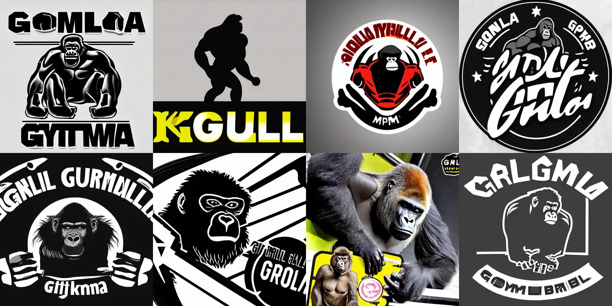 Prompt: gorilla, gym, logo