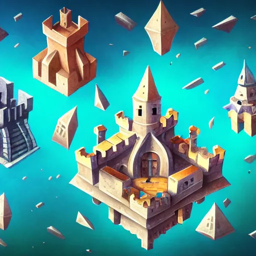 Prompt: flying castle location. game illustration, gamedev, game, design, mobile, aerial view, isometric, blizzard, playrix, nexters, intricate, elegant, pixel perfect, fantasy, highly detailed, digital painting, trending on artstation, sharp focus, by irina knk, by ann bruhanova, by zze festa, by tatiana gromova, 4 k