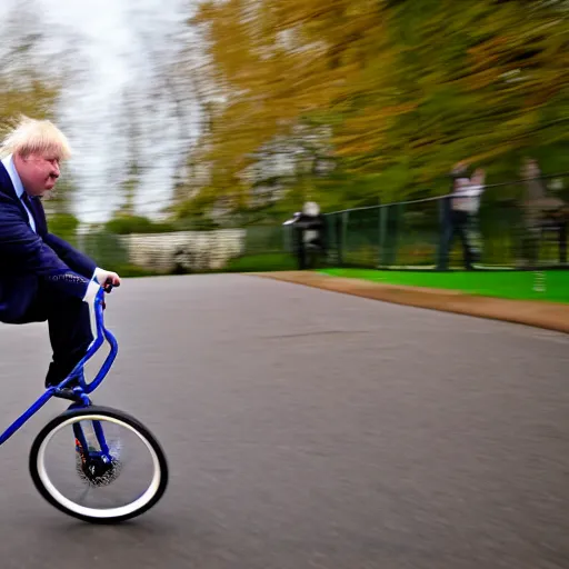 Prompt: boris johnson on a unicycle, motion blur, panning, dslr shot