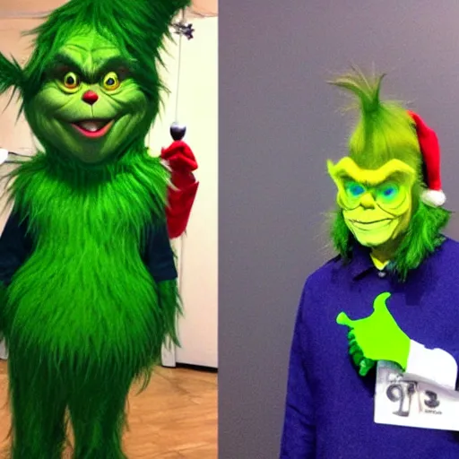 Prompt: bill gates cosplaying as the grinch, bill gates wearing a grinch costume, cosplay award winner