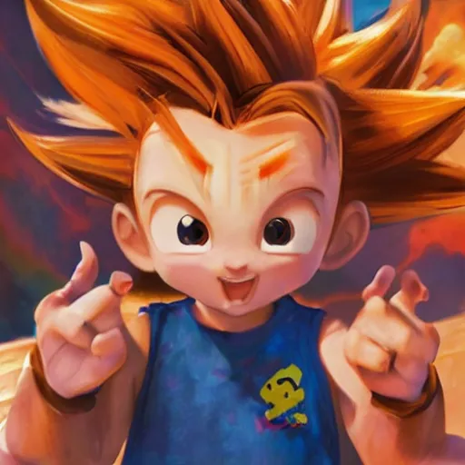 Prompt: promotional art, very very very cute disney pixar son goku based character, white background, iconic film character, detailed, dragonball, concept artwork, 3 d render official art, promotional art, by ilya kuvshinov katsuhiro villeneuve, jeremy lipkin and michael garmash and rob rey, disney pixar wreck it ralph