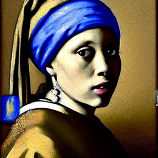 Prompt: The notorious BIG painter as the Girl with a Pearl Earring by Johannes Vermeer