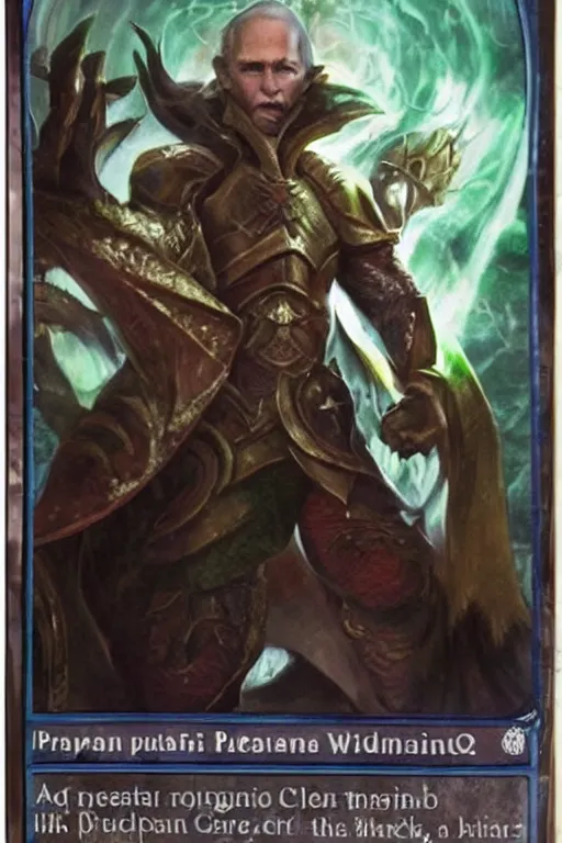 Image similar to a photo showing a magic the gathering card in it's full glory, depicting vladimir putin as a wizzard, 8 k, ultra realistic,