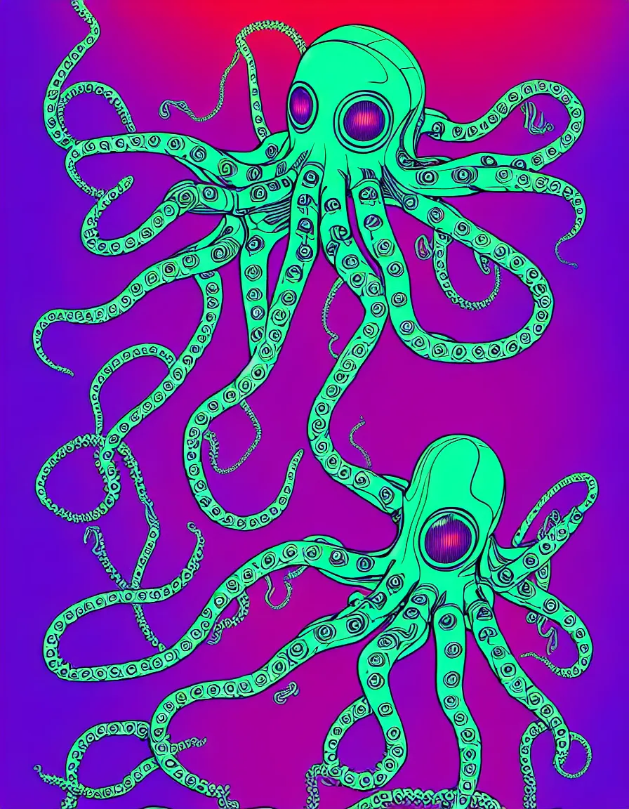 Image similar to psychedelic concert poster cyborg robotic symmetrical octopus, vector art, 8k, trending on artstation, typographic concert poster