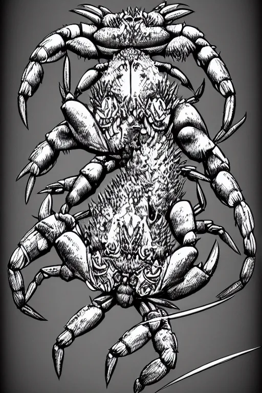 Image similar to crab humanoid figure warrior, symmetrical, highly detailed, digital art, needles, sharp focus, trending on art station, kentaro miura manga art style