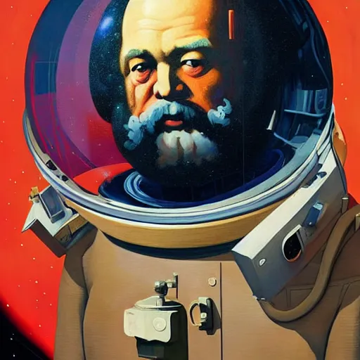 Prompt: Karl marx Astronaut, highly detailed, very coherent, painted by Francis Bacon and Edward Hopper, Wayne Barlowe, painted by James Gilleard, surrealism, airbrush, art by JamesJean