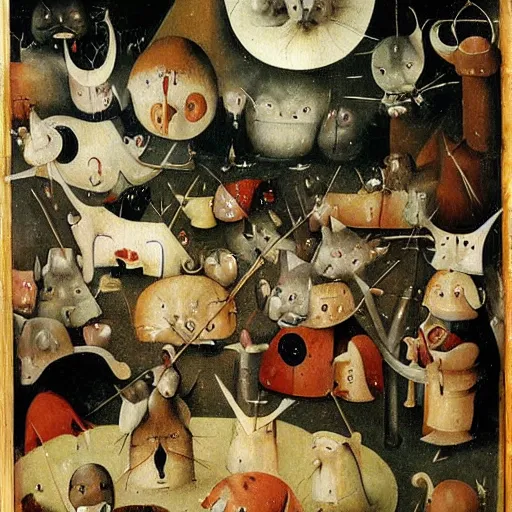 Image similar to a world invaded by cats, hieronymus bosch, very detailed