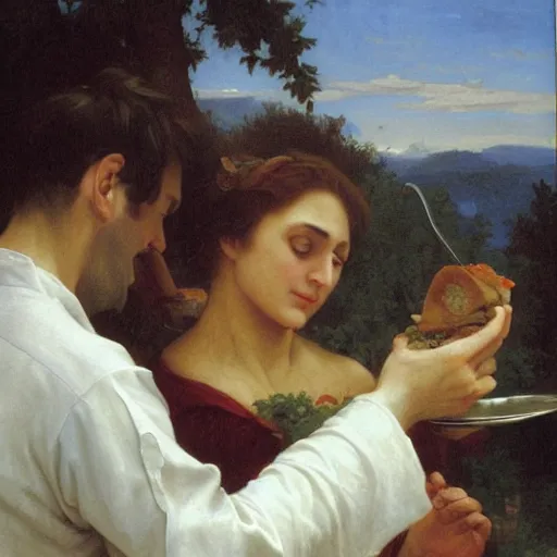 Image similar to David Tennant as a chef, detailed oil painting by Bouguereau