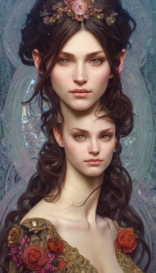 Image similar to perfectly-centered-Portrait of a most beautiful woman it the world, intricate, highly detailed, digital painting, artstation, concept art, smooth, sharp focus, illustration, Unreal Engine 5, 8K, art by artgerm and greg rutkowski and alphonse mucha