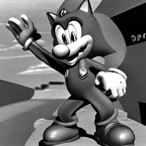 Image similar to 1940s disney film about super mario and sonic the hedgehog