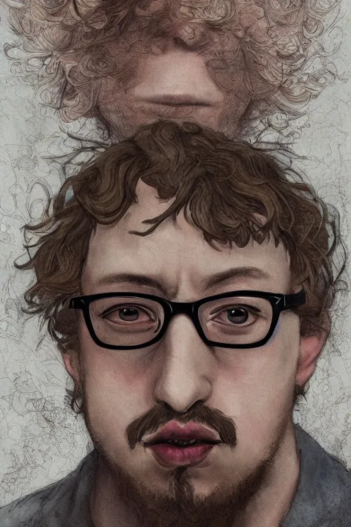 Prompt: portrait of Sam Hyde in the style of Ayami Kojima, close-up, sigma male, rule of thirds, award winning